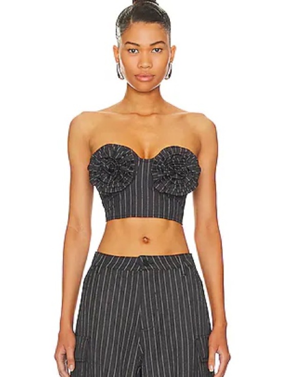 AFRM Tops - AFRM Charcoal Kiko Pinstripe Strapless Rosette Bustier Top